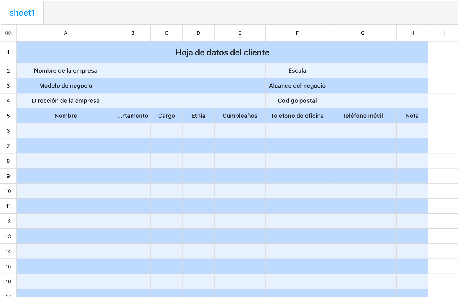 Hoja de datos del cliente